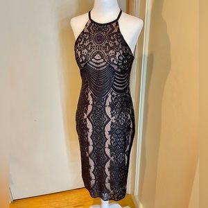 Black lace illusion Nightway dress, party, going out. Gatsby, 20’s, art deco  4